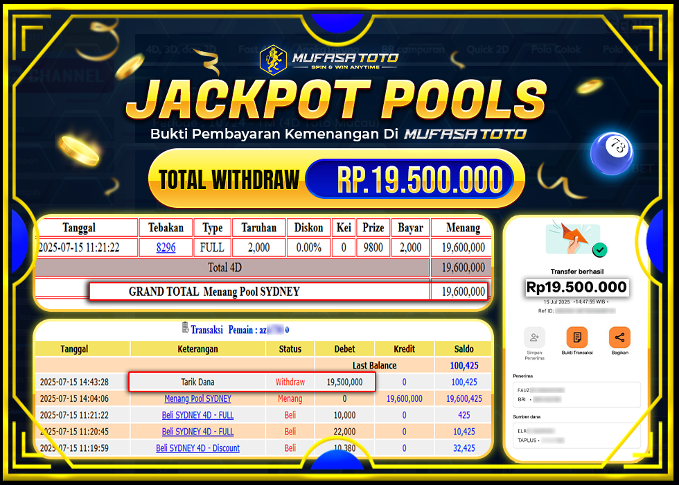 MUFASATOTO JACKPOT POOL SYDNEY Rp.19.500.000 | LUNAS